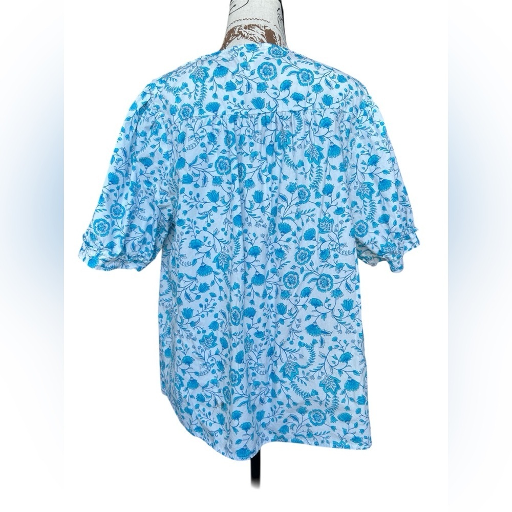 Draper James NWOT 100% Cotton Blue Floral Blouse size XL - Picture 3 of 10